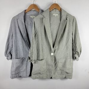 Max Studio Linen Slub Nautical Ruched Sleeve Single Breasted Blazer Lot Of 2